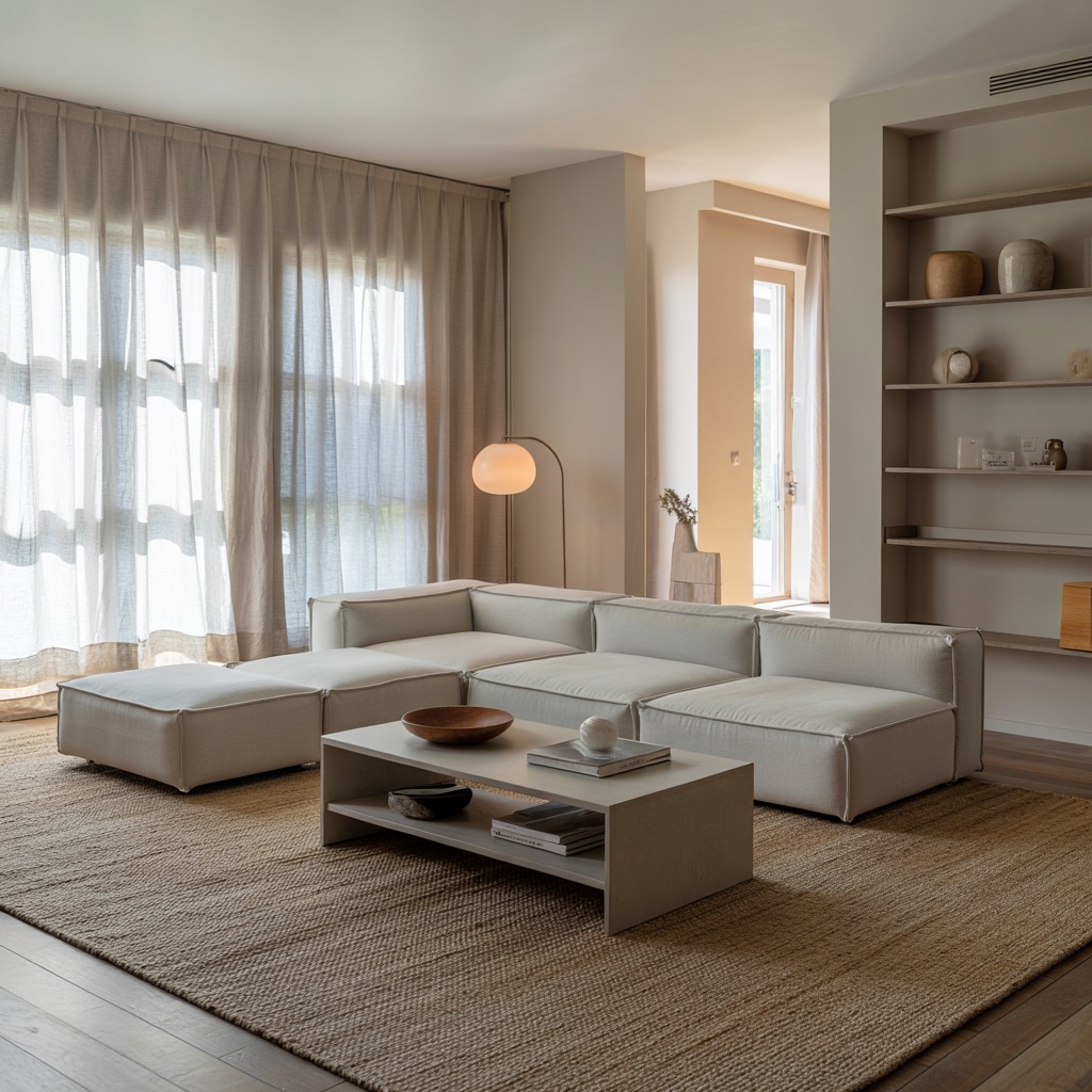 Neatly organized living room space